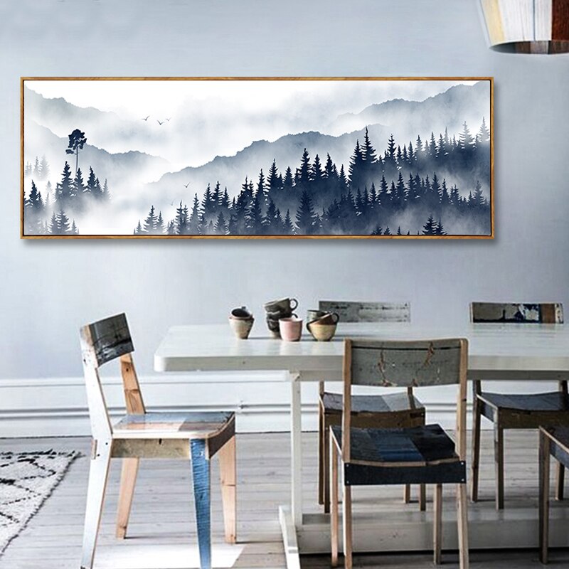 Panorama Fog Forest Stretched Canvas