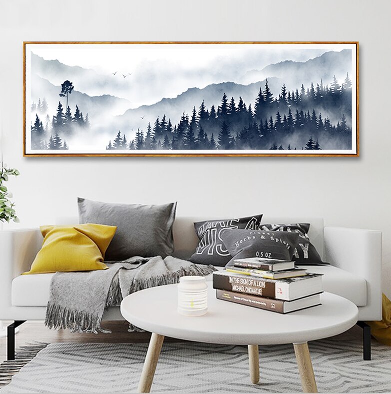 Panorama Fog Forest Stretched Canvas